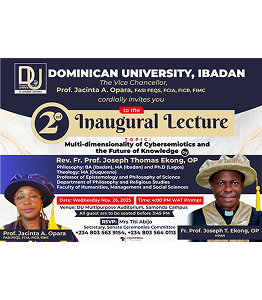 Dominican University, Ibadan Announces Its 2nd Inaugural Lecture