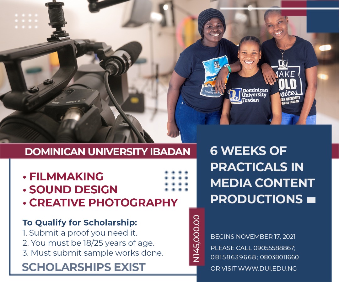 DOMINICAN UNIVERSITY IBADAN OFFERS A 6 WEEKS OF PRACTICALS IN MEDIA CONTENT PRODUCTIONS!